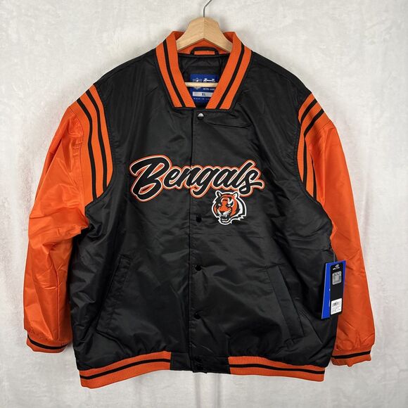 Cincinnati Bengals Satin Full Snap Bomber Jacket XL Orange Black NFL Shop NWT - Picture 1 of 6